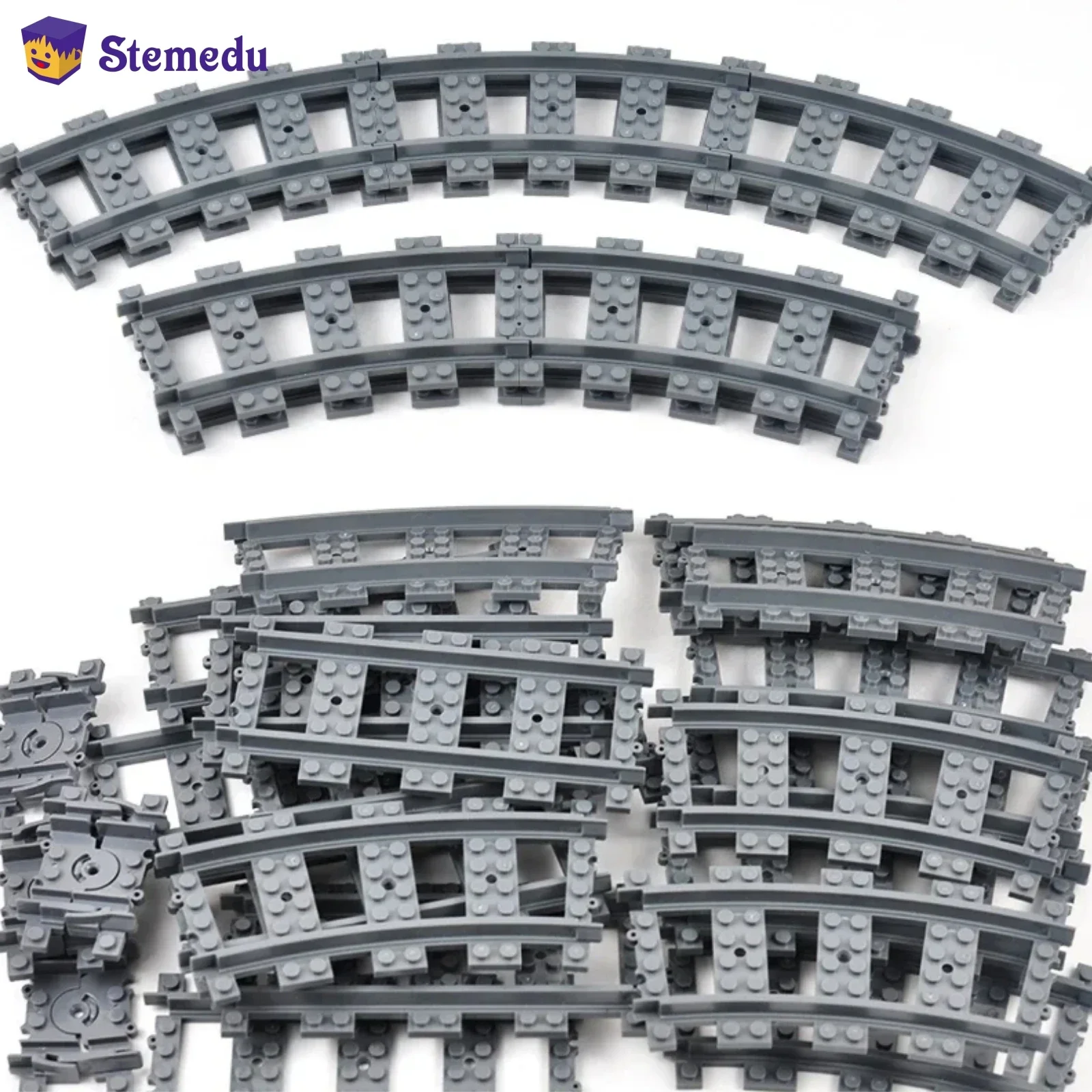 MOC Straight Curved Train Tracks Accessories Car Blocks Building Sets DIY 10-50Pcs Kids Toys Bricks City Switch Rail Crossing