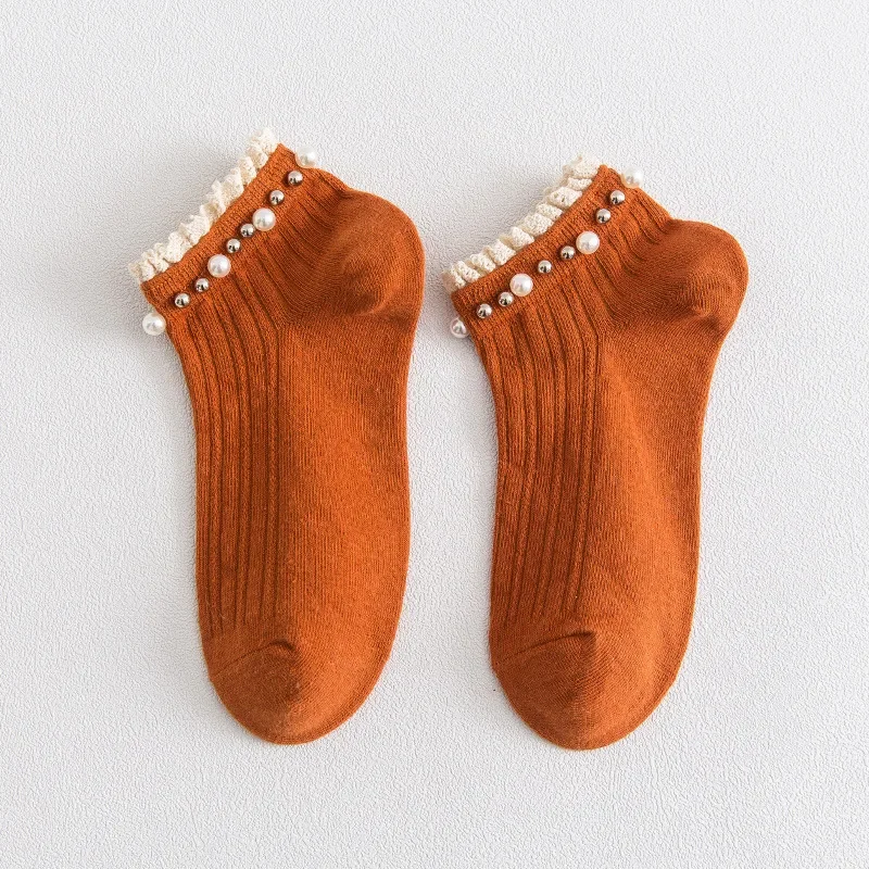 Spring and Autumn Socks Versatile Japanese Pearl Lace Socks Candy Color Cotton Socks Mujer Chaussette Femme