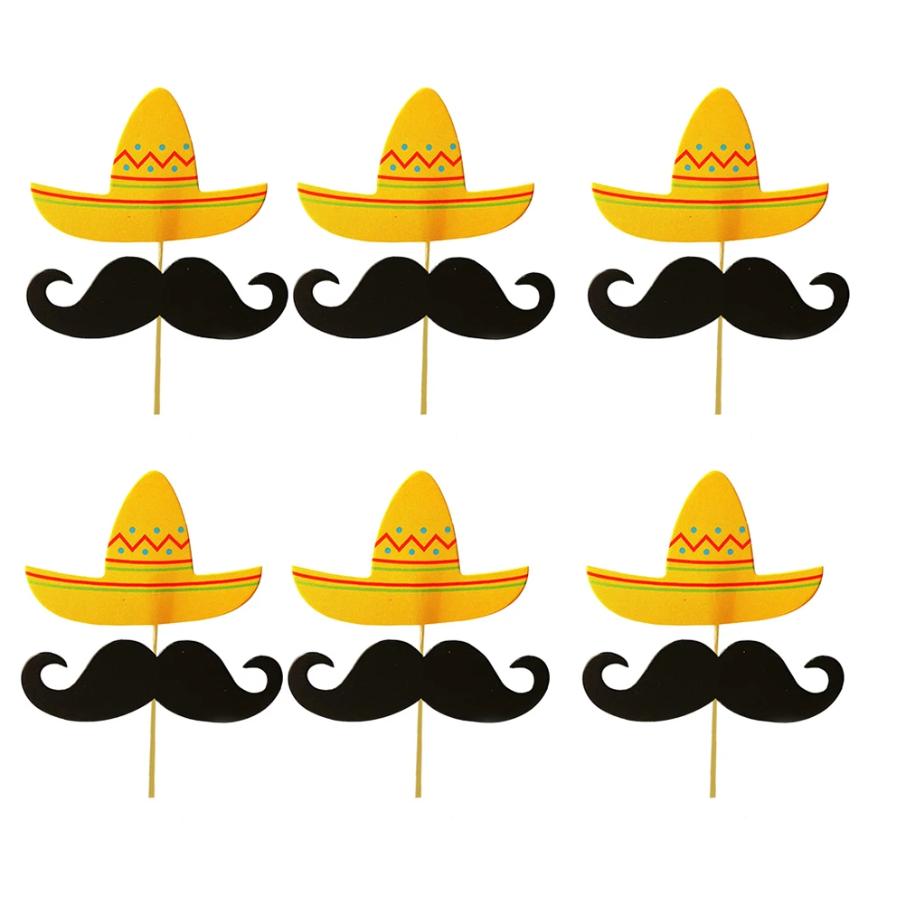 

24pcs Hat Cake Toppers Eco Friendly Mexican Party Decorations Birthday Bamboo Cake Decor Festive Supplies