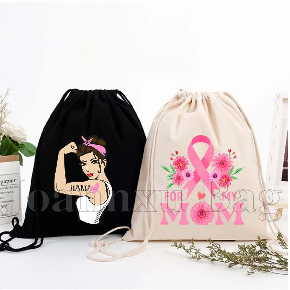 

Breast Cancer Pink Ribbon Awareness Canvas Drawstring Soccer Backpack Gym Sackpack String Bag for Exercising Hiking Sports Yoga
