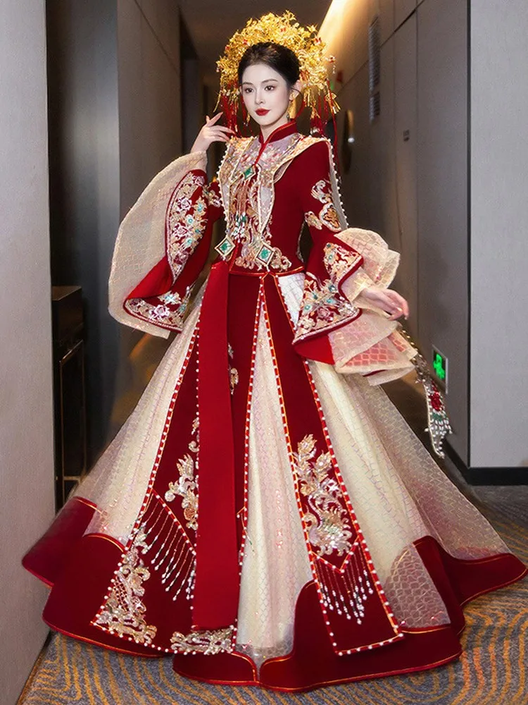 

New wedding dress for the large-sized phoenix crown and red robe Hanfu