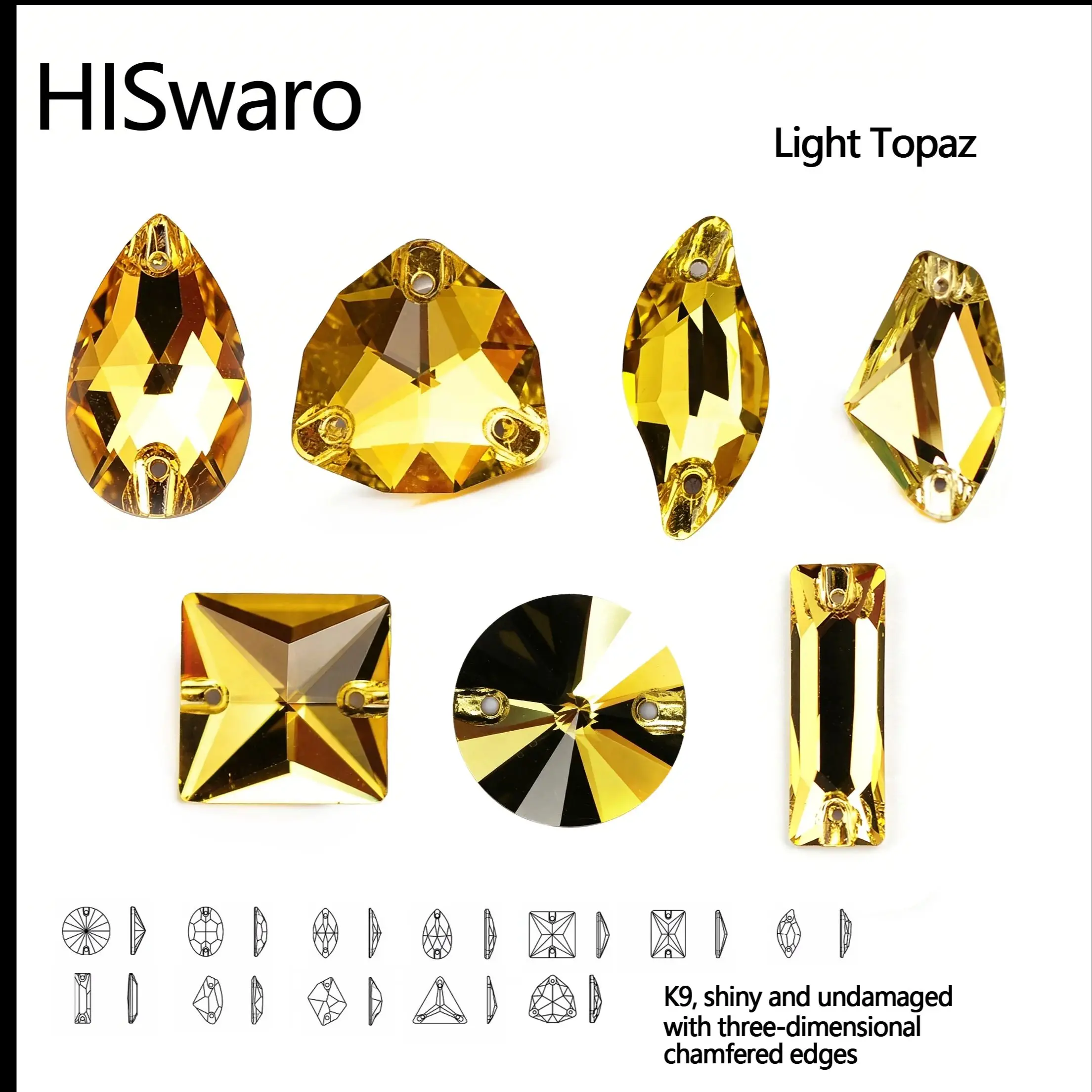

HISwaro Light Topaz Sew On Rhinestone Flatback Crystal Galactic Rivoli Drop Sewing Stone Fabric Accesories For Wedding Dress