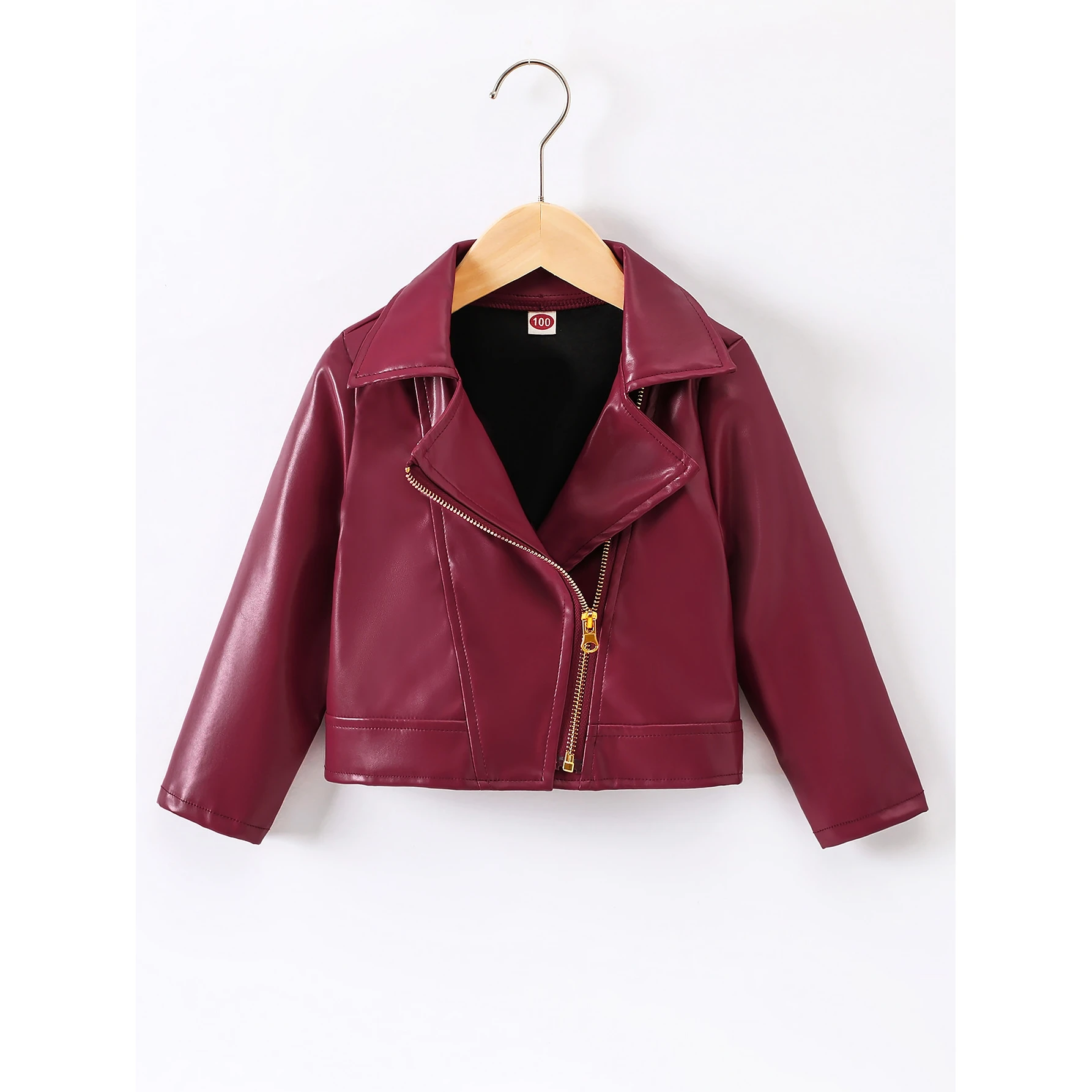 

Leather Jaet Children's Briti Sle Autumn Winter Bike Riding PU Girls Coat Windproof Long Sve ort Length Color