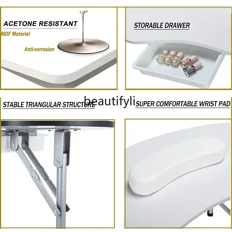 Dobrável Professional Nail Desk, Suporte de mão para Nails Art, Manicure, Tattoo Salon Station, Móveis com mesa de armazenamento