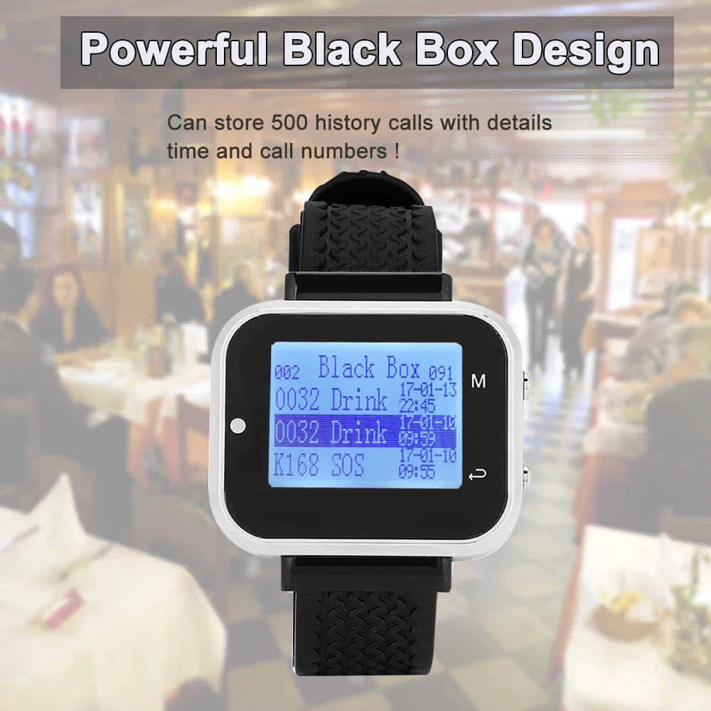 Wireless Order Call System for Restaurants Hotels Cafes Nursing Homes-Menu Button Watch Service Calling