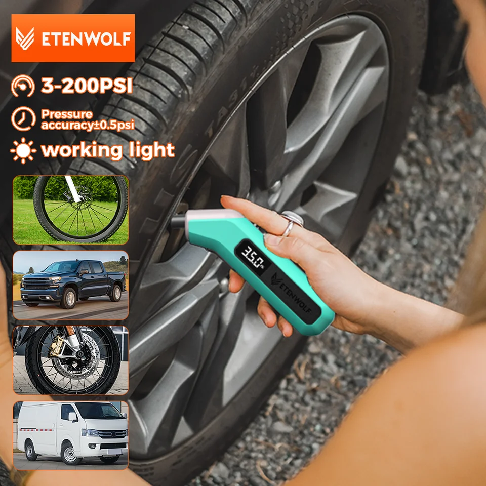 ETENWOLF T300 디지털 타이어 압력 게이지 3-200 PSI ANSI B40.7 등급 2A 산업용 타이어 게이지 3A 배터리에 맞게 보정됨(신품)