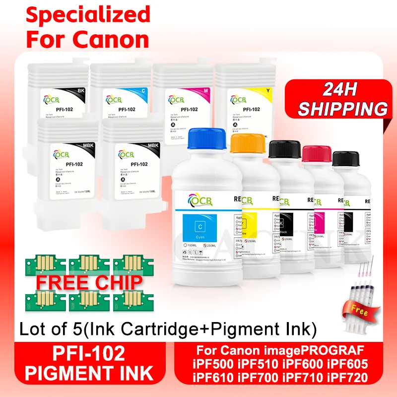 

Refill Ink Kit For PFI-102 PFI102 For Canon iPF500 iPF600 iPF700 iPF510 iPF605 iPF610 iPF710 iPF720 Refillable Ink Cartridge