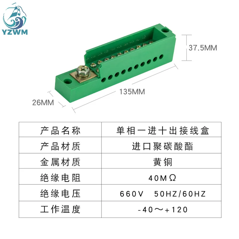 Single Pole One In Ten Out Junction Box Fj6 Distribution Box Metering Box Zero Line Distributor Six Meter Terminal Block