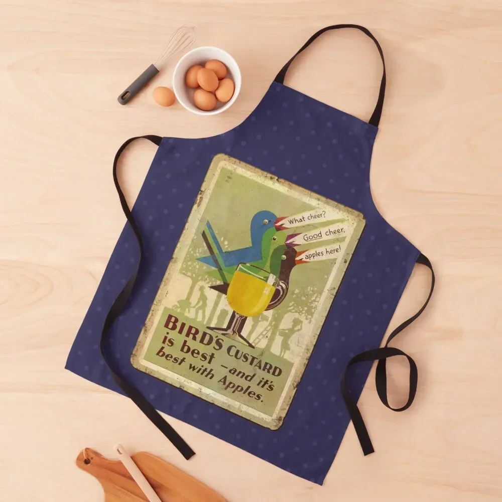 

Vintage Bird’s Custard Advert (rusty sign style) - Best With Apples - Nostalgic Dessert Ad Apron Korean Funny Apron