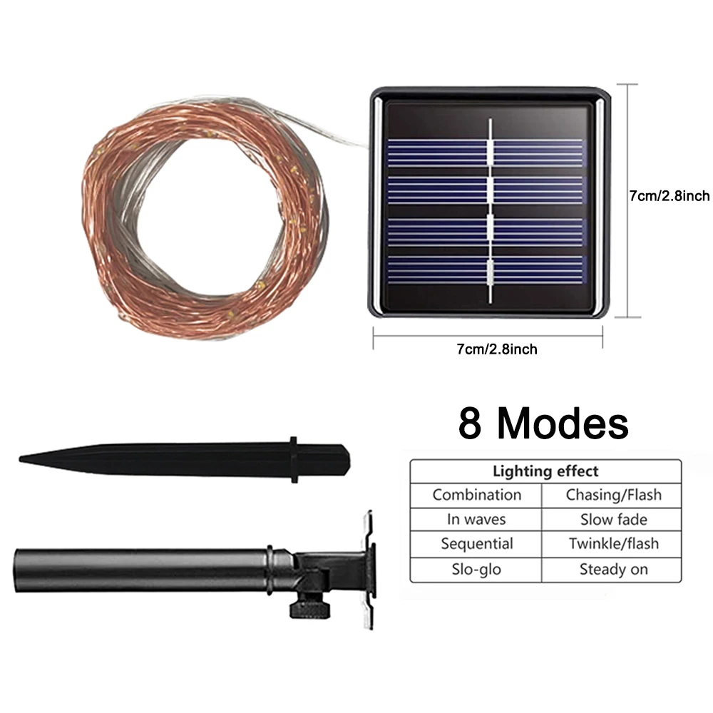 Solar decorative light string, 8 lighting modes, IP65 waterproof, holiday garden gathering decorative light