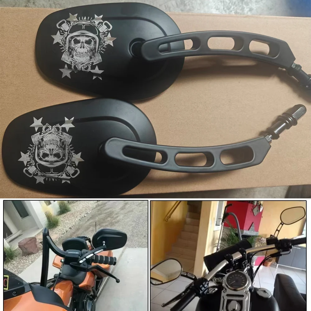 1 Paar Motorrad-Seiten-Rückspiegel in Mattschwarz für Harley Softail Touring Street Road Glide Dyna