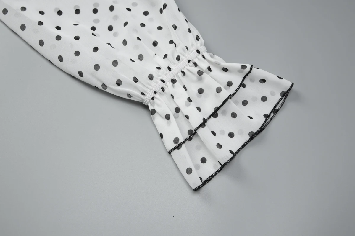 Hugcitar Polka Dot Print 2-teiliges Set mit langen Ärmeln, Schleife, sexy Crop-Top, Schlitz-Maxirock, durchsichtiges Mode-Outfit für den Strandurlaub – Detail 6