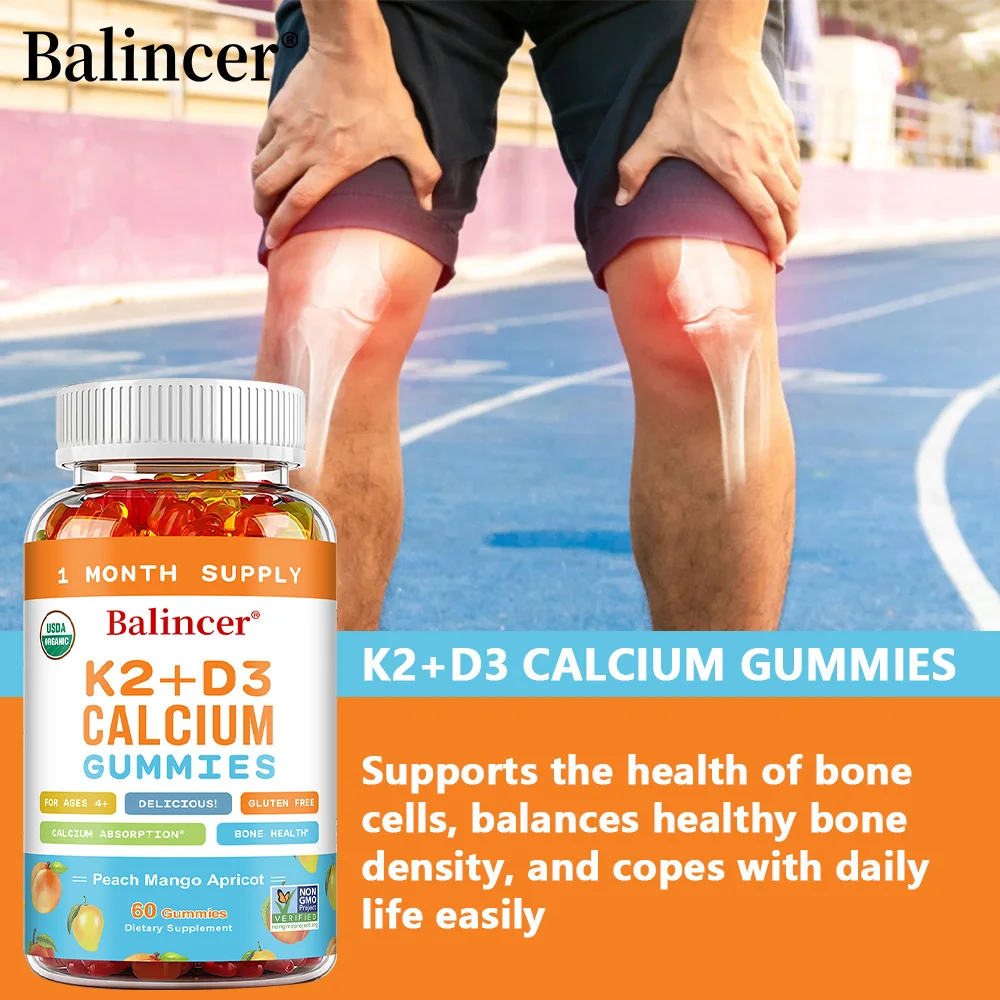 Gomas 3 em 1 com vitaminas D, K2, e suplementos de cálcio para apoiar a saúde óssea e o coração e aumentar a saúde imunológica