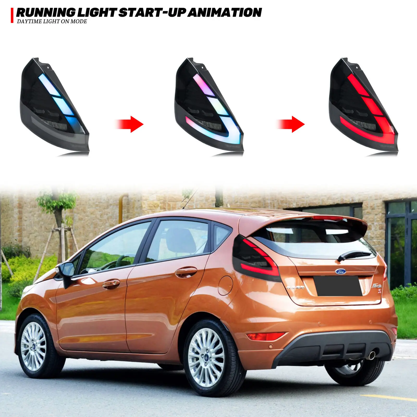 Luces traseras LED RGB para Ford Fiesta MK7 MK7.5 V 2008-2018 conjunto de luces traseras de señal de giro secuencial que cambian de Color