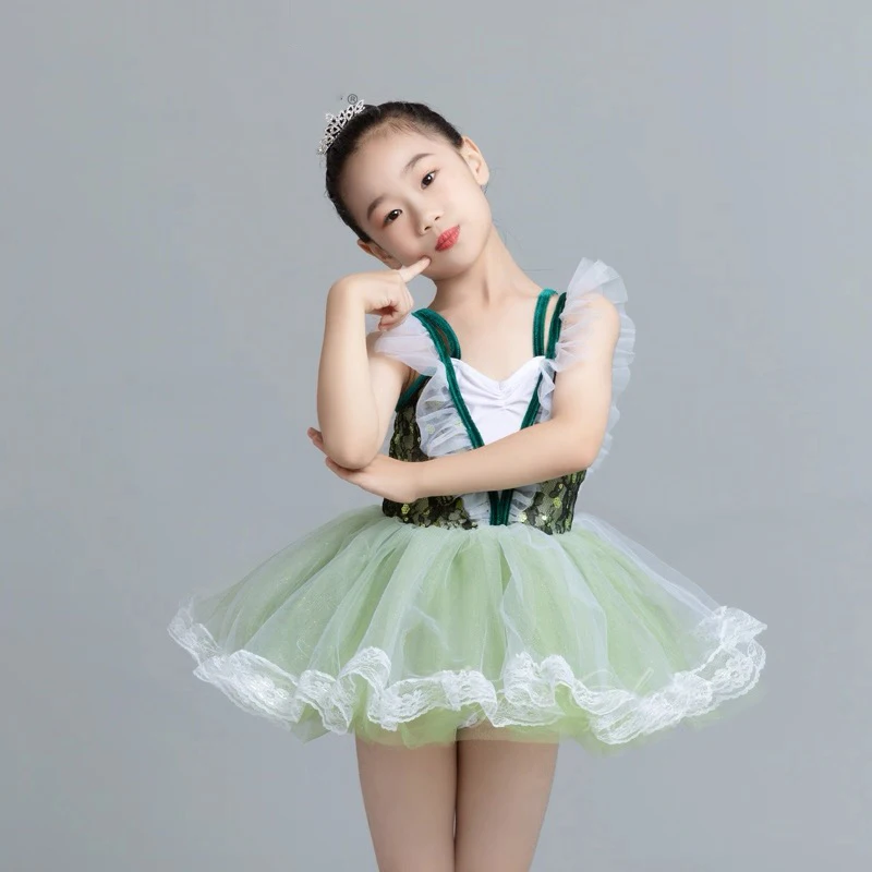 

Ballet Dance Skirt Girls Green Professional Show Ballet Swan TuTu Dress Children Sweet Exquisite Ballet Dancing Wear