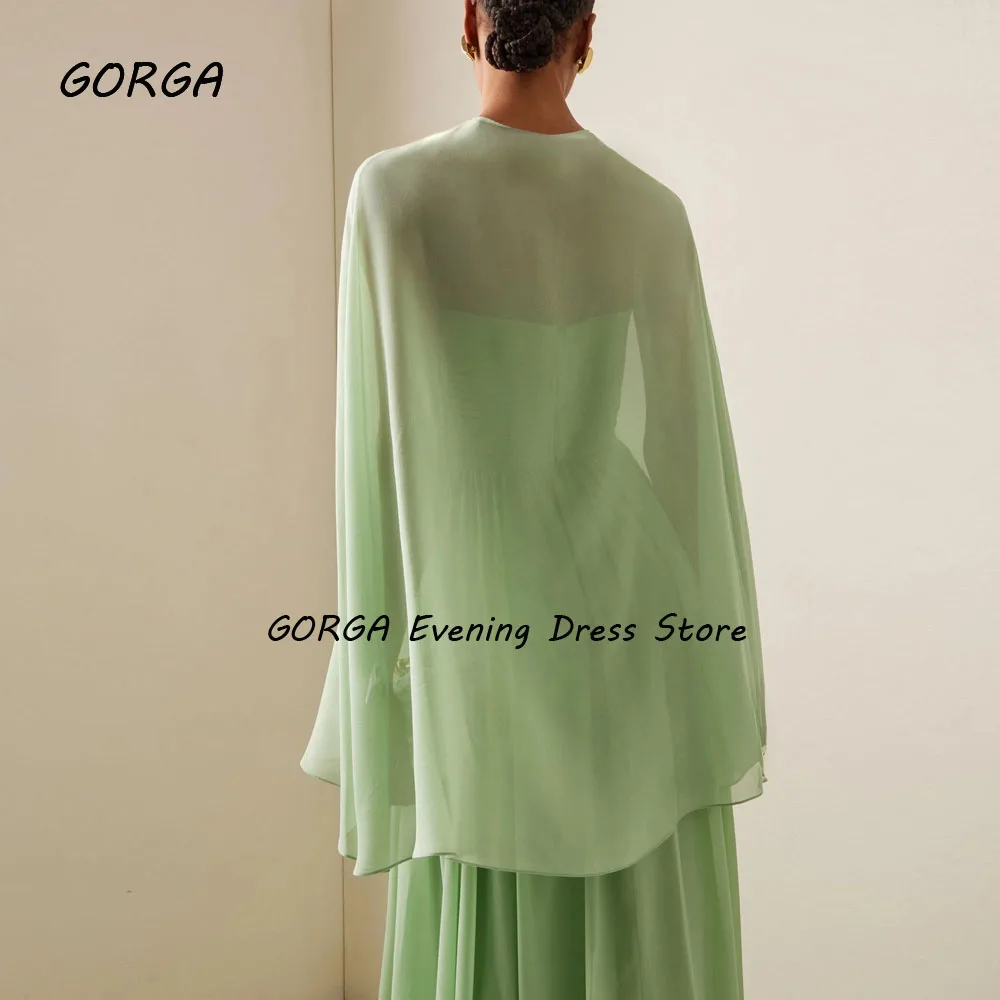 GORGA Simple Green Strapless With Cope Chiffon A-LINE Prom dress 2024 Slim Backless Floor-Length Formal Evening Dress