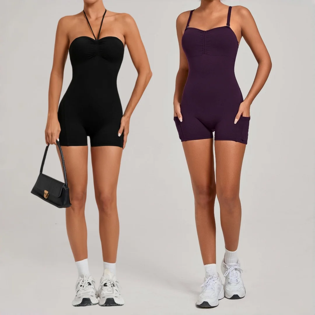 

Женский облегающий комбинезон для йоги персикового цвета, несколько стилей ношения, цельный костюм для фитнеса, спортивная одежда для бега, тренировок, боди для спортзала