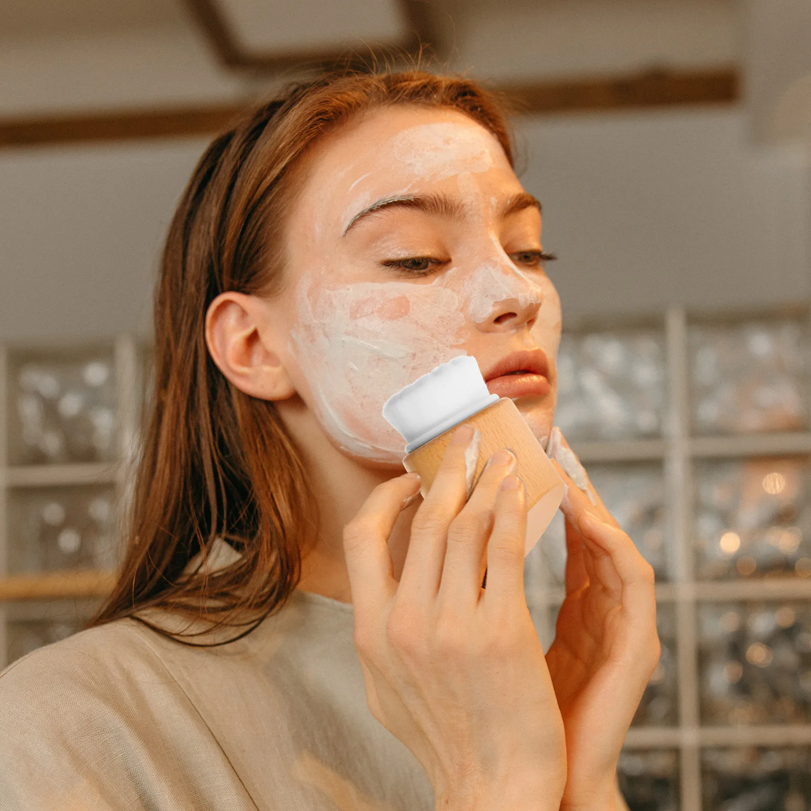 

1Pcs White Soft Bristle Beech Wood Face Cleaning Brush Facial Scrubber Exfoliating Face Brush Cleansing Tool Makeup Remover