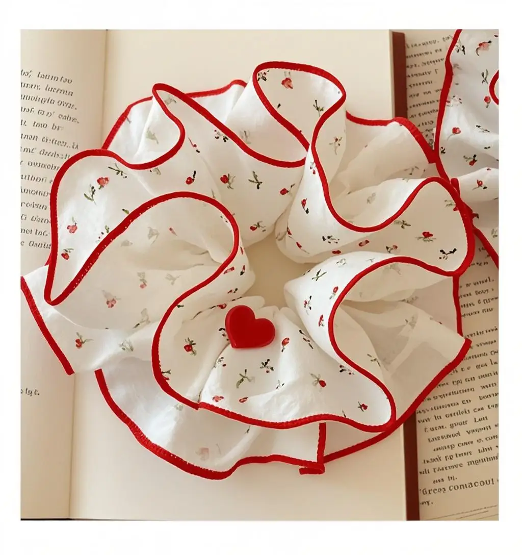 

Sweet Double-Layer Red Floral Elastic Scrunchie Soft No-Hurt Hair Ponytail Scrunchie Girls' Hair Accessorycute rubber bands