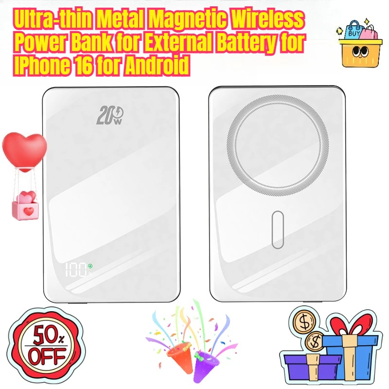 

Ultra-thin Metal Magnetic Wireless Power Bank for External Battery for IPhone 16 for Android