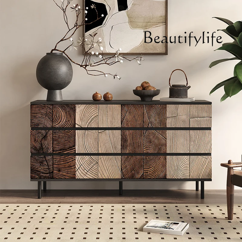 Italian light luxury chest of drawers, living room against the wall integrated storage antique solid wood carving drawer cabinet