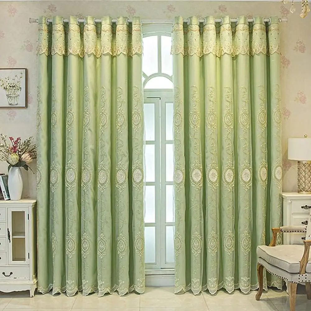 

1 Panel 132cm Width European Double Layer Curtain with Valance for Living Room Bedroom 3D Flower Embroidered Luxury Curtain