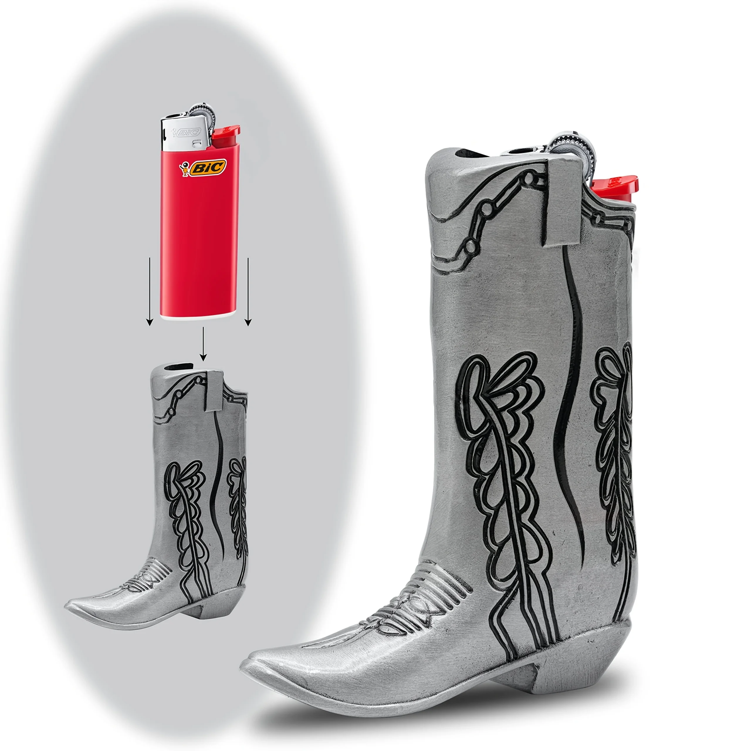 Retro Unusually Metal Western Cowboy Boots Lighter Case Decorative Cover for BIC Mini J5 Lighter