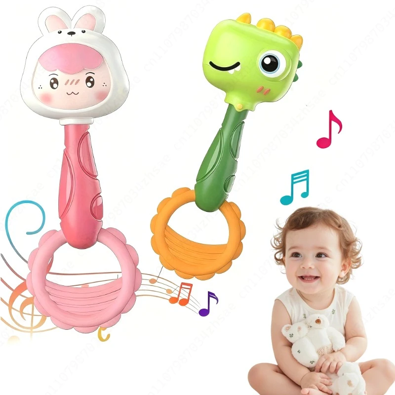 Handheld Baby Toy Cartoon Dinosaur Baby Bell Used for Auditory and Sensory Stimulation Tambourine Dinosaur Toy Baby Sand Hammer