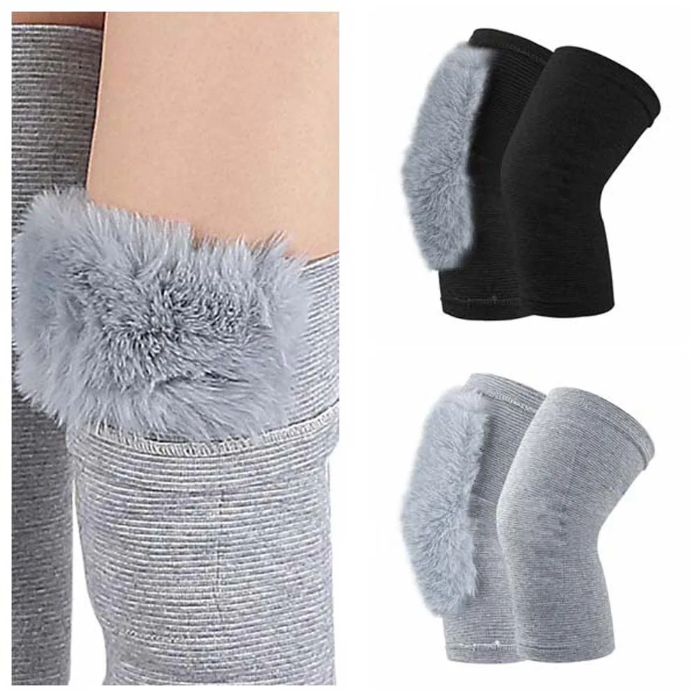 

Faux Rabbit Hair Plush Plush Knee Wrap Joint Injury Recovery Compression Sleeve Plush Knee Brace Grey Black Leg Support