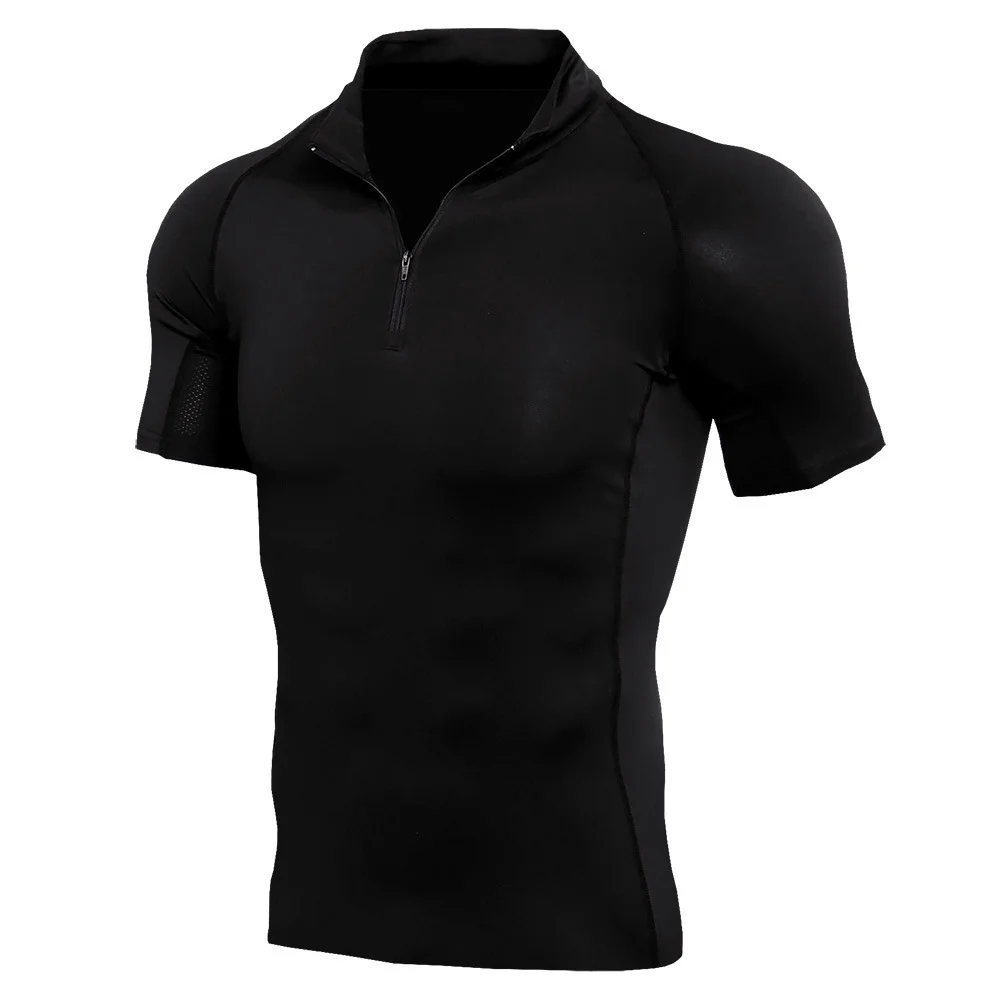 Men's High-necked Sports Short Sleeves T-shirts Skinny Fitness Clothes Yoga Training Running Quick-drying Cycling Tights Top