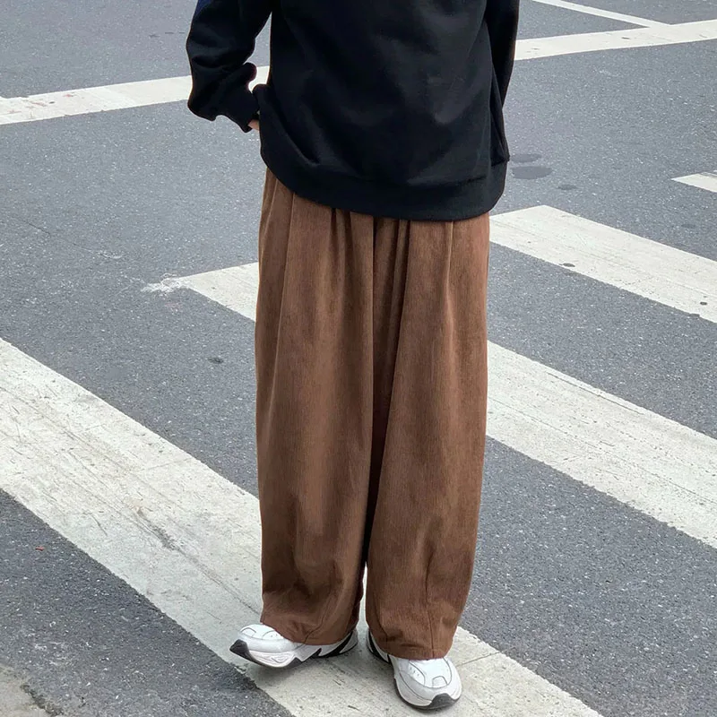 Fall Winter Corduroy Female Wide Leg Pants Bf Japanese Oversized Cargo Trousers Hip Hop Streetwear All Match Straight Pants