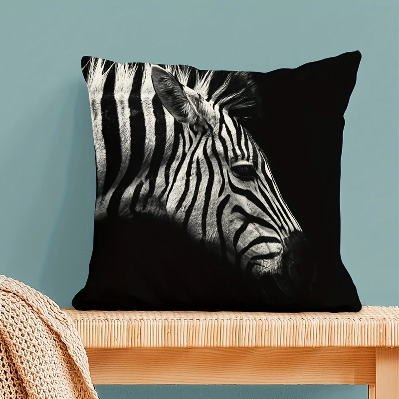 Nordic Zebra Monkey Cushion Cover - Linen Digital Printed Pillow Case for Living Room Bed Sofa Couch Home Decor