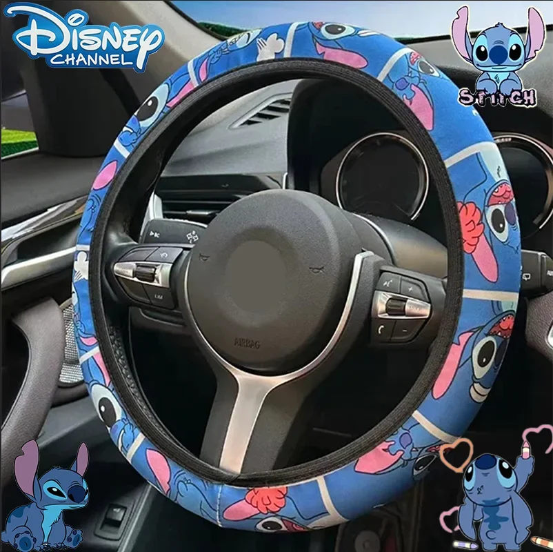 Disney Stitch 15in Steering Wheel Cover Cute Cartoon Character Universal Car Accessories for Steering Wheel Protector Automobile