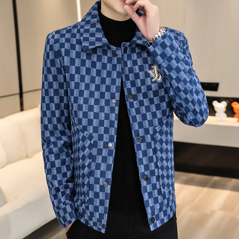 

Men's Plaid Jaet Autumn Outerwear Casual Sports Hong Kong Sle Trendy Brand Spring Autumn New Top Wear Polyester Fiber