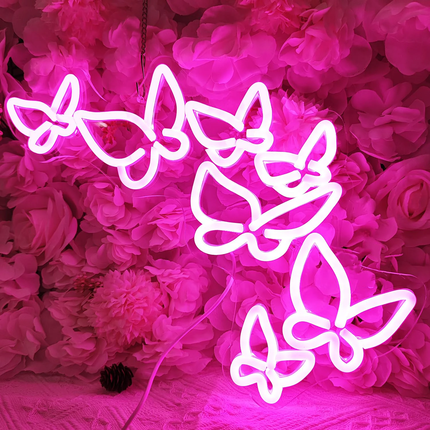 Butterfly Neon Sign, Pink Aesthetic Wall Decoration Adjustable LED Neon Light Signs, Girls Room, Bedroom, Bar, Party