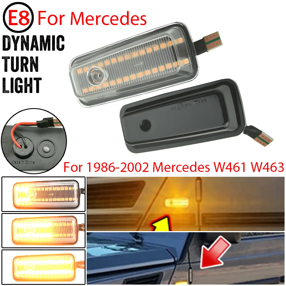 2PCS For Mercedes Benz G Class W463 W461 G500 G550 G55 G63 G65 1986-2002 LED Dynamic Side Marker Repeater Light Turn Signal Lamp