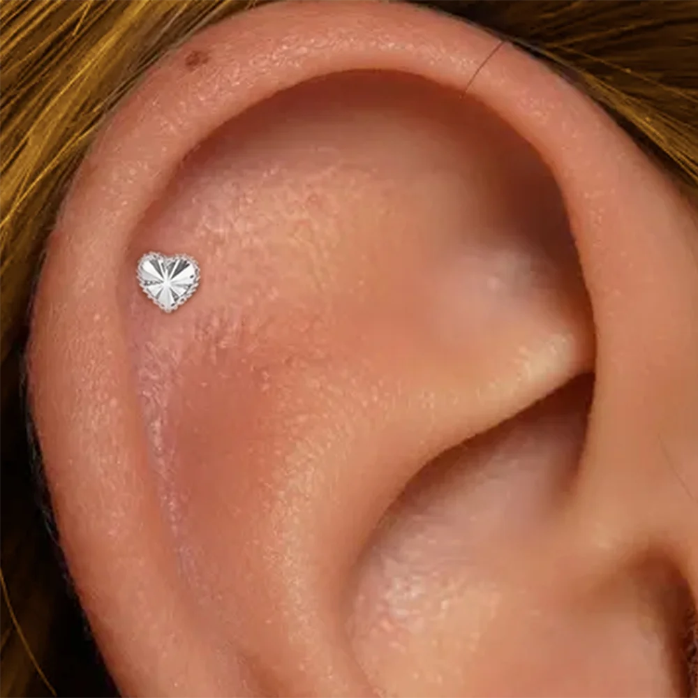 AIDE 1pc 925 Sterling Silver Classic Glossy Heart For Women Cartilage Helix Threaded Piercing Fine Jewelry Daily Wear Gifts