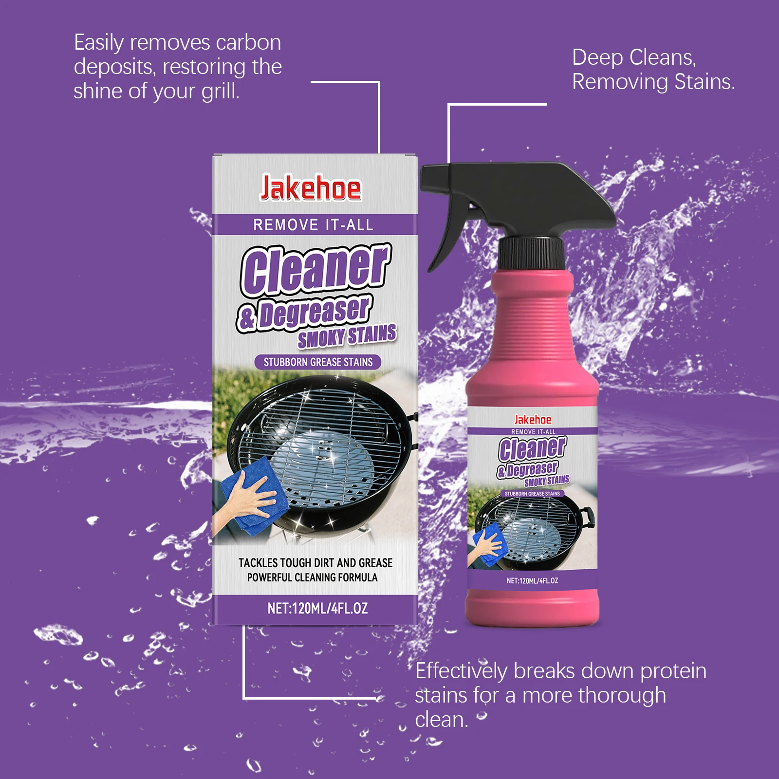 JAKEHOE 120ml Barbecue Rack Cleaner Powerful Cleaning Stubborn Grease Removes Carbon Deposits Safe Formula No Damage for Grill