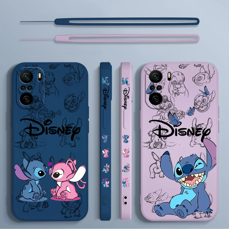 Coque de téléphone Disney Super Cute Stitch pour Xiaomi, Redmi Note 13, 12, 12Pro, 11, 11S, 11T, 10S, 10 Pro Plus, Liquid Stores, Corde, 5G