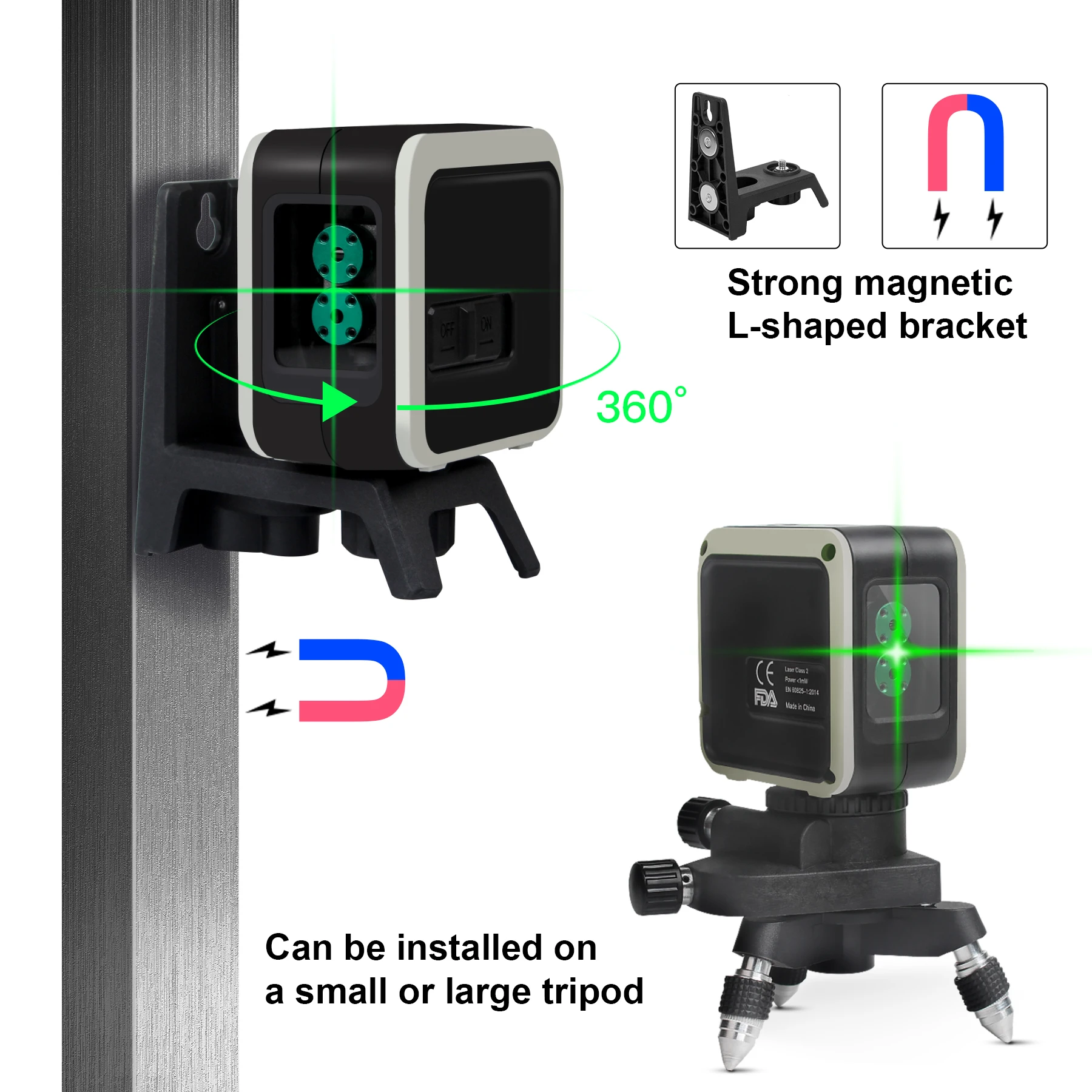 Rongpro 2 Lines Laser Level Self Levelling Green Red Beam Laser Horizontal & Vertical Cross-Line with Magnetic BaseTripod