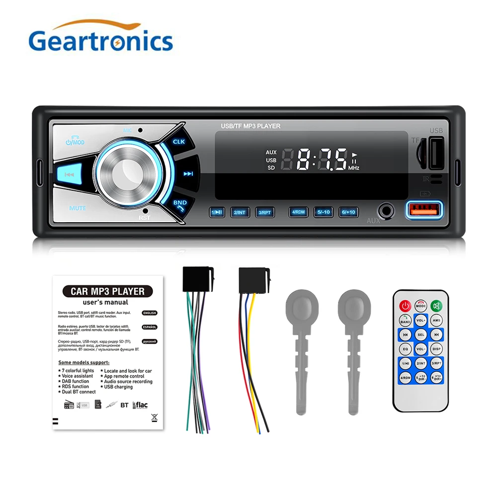 Audio Systems Multimedia Car Stereo Single Din Player MP3 USB Port AUX Input AM/FM Radio Receiver Bluetooth Car Radio IR Remote