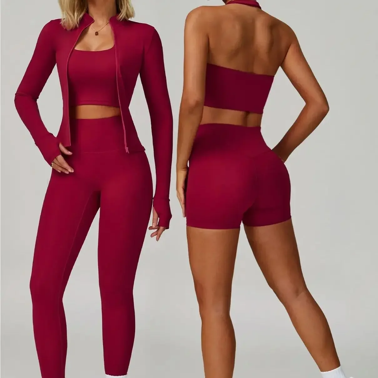 

2PCS Sport Yoga Set Long Sleeve Breathable Sportwear High Waist Fitness Gym Suit Women's Set Workout Bra Crop Top Sports Suits