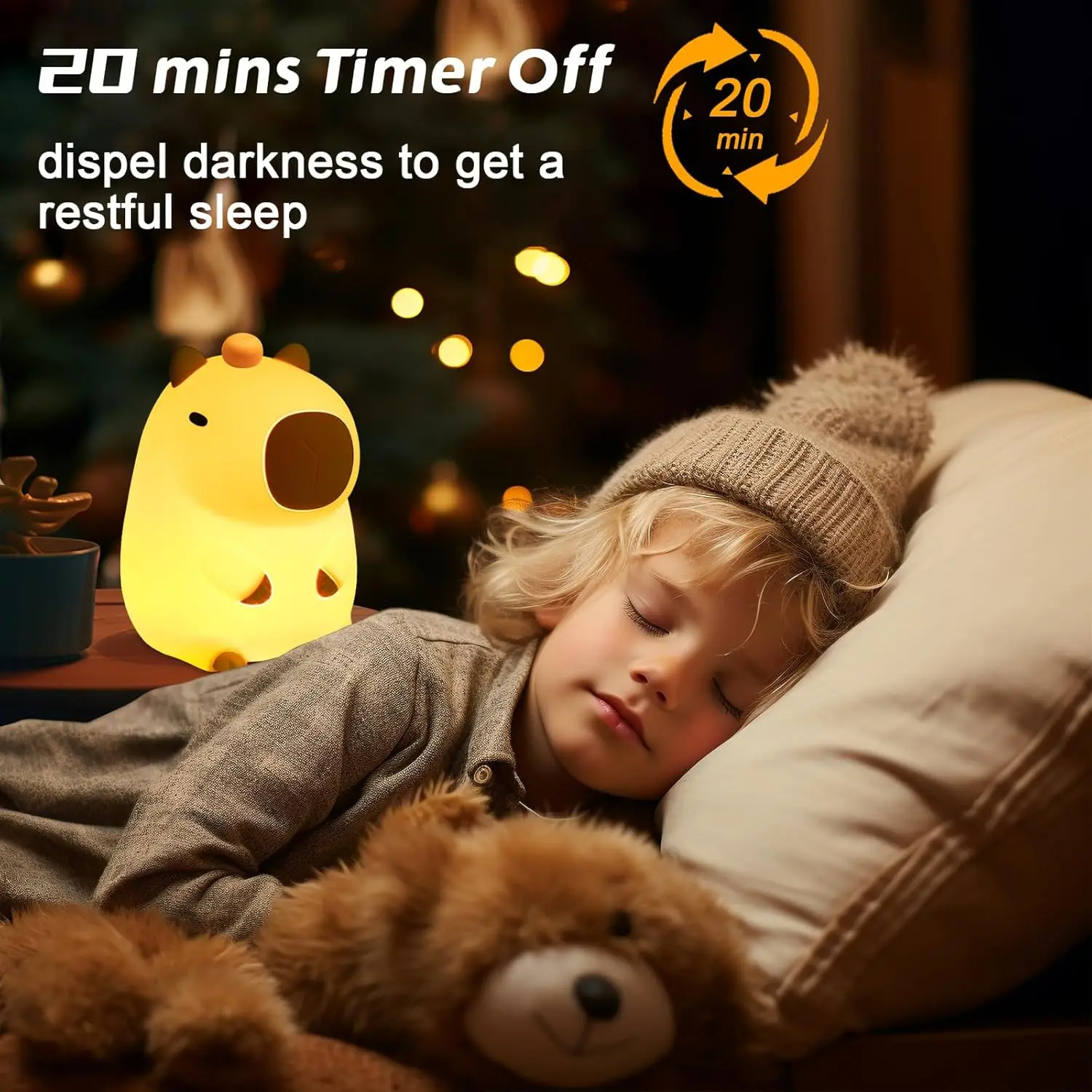 Capybara Night Light Cute Animal Soft Silicone Lamp Dimmable Timer Portable Rechargeable Kid Baby Gift Nightlight Bedroom Decor