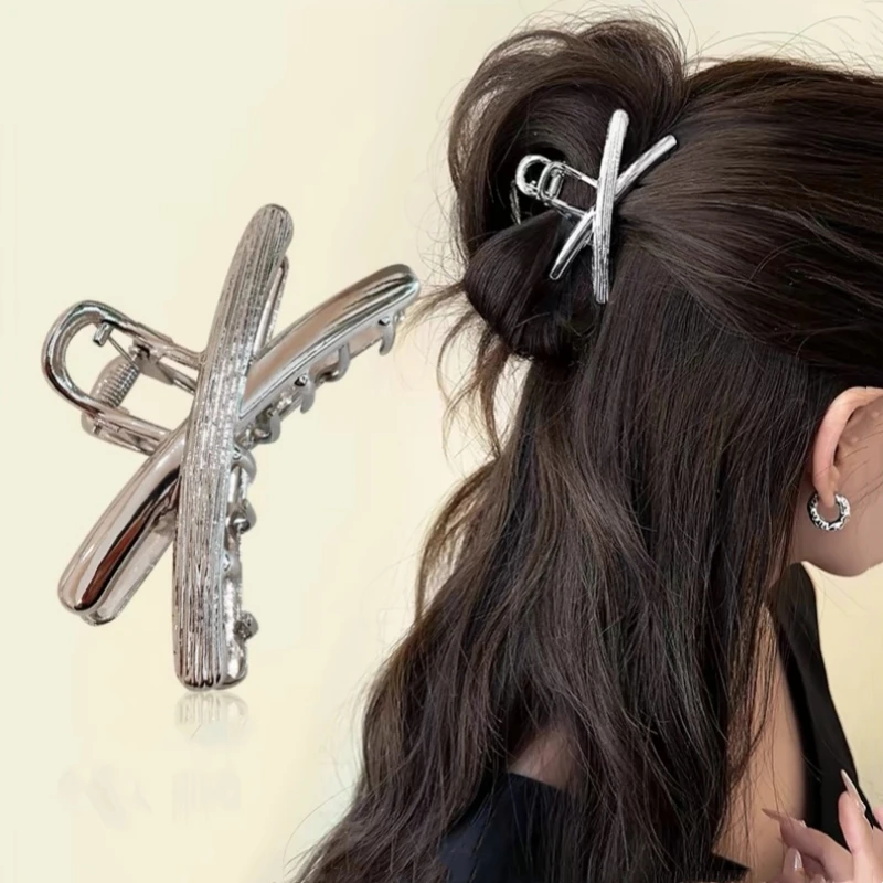 1pc Minimalist cross bow grab clip Metal hair grab half bun hair shark clip high-grade hair accessories for girls headdress