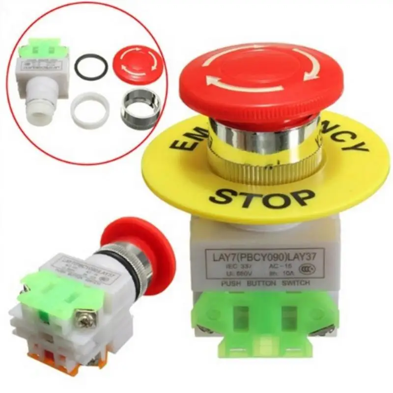 

1Pc Emergency Stop Push Button Switch AC 660V 10A Switch Lift Latching Self Lock