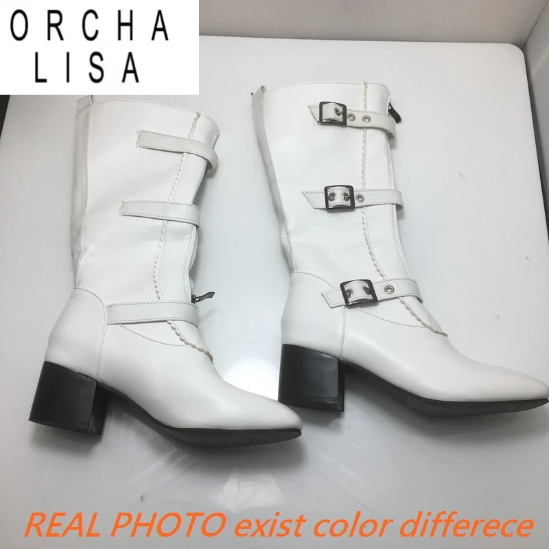 

ORCHA LISA Fashion Women Knee High Boots Round Toe Block Heel 5cm 49 50 Vintage Classic Female Bota