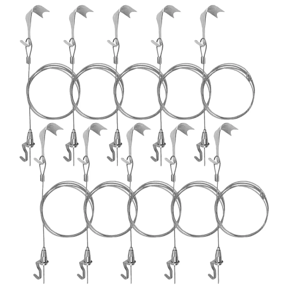 

10 Sets Picture Rail Hook Hanging Wire Adjustable Hooks for Frames Kit