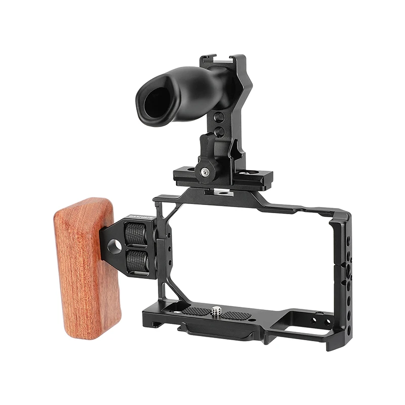 Telaio completo per armatura protettiva con gabbia per fotocamera CAMVATE con impugnatura superiore NATO a sgancio rapido e impugnatura in legno lato sinistro per Sony ZV-E10