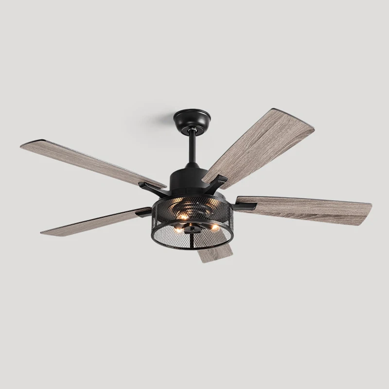 Ventilateur de plafond industriel noir avec lumières et télécommande, ventilateur à cage, chambre et salon, cuisine, 52 po