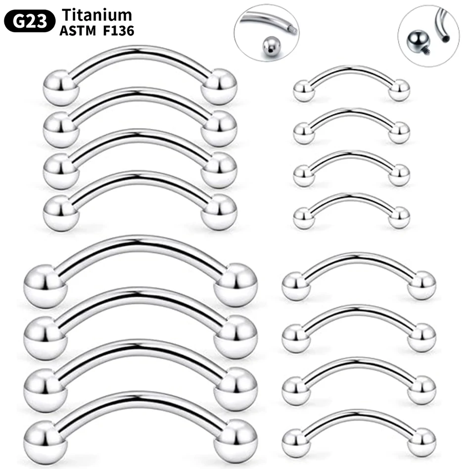 1Pc Titanium Piercing Curved Barbell Eyebrow Ring Banana Piercing Internal & External Thread Cartilage Rook Piercing Jewelry